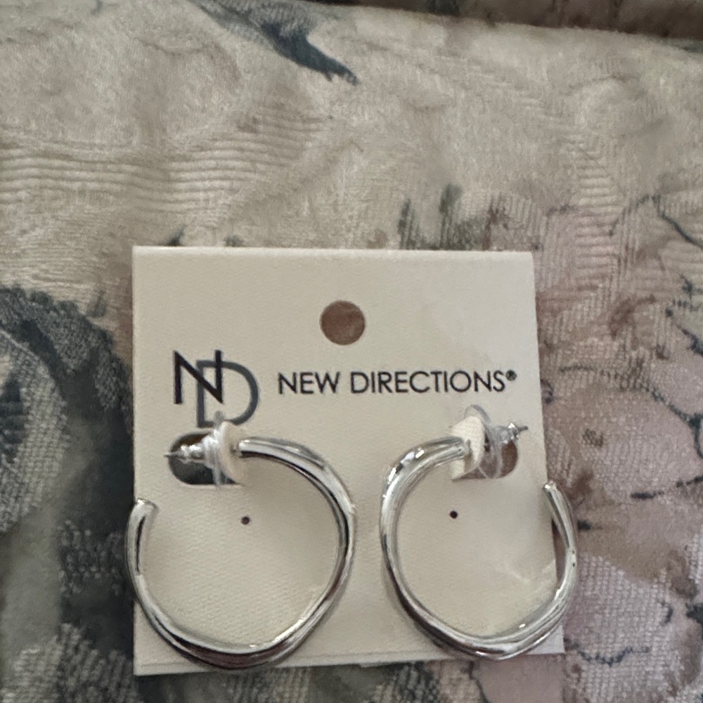 New Directions Twisted Silver Hoop Earrings